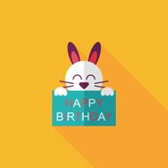Happy birthday rabbit card flat icon with long shadow eps10 N26