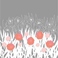 vector stylized field with grass and spring flowers N2