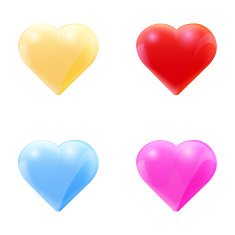 Colorful set of glass hearts Vector illustration