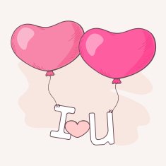 Hand drawn heart balloons holding letters
