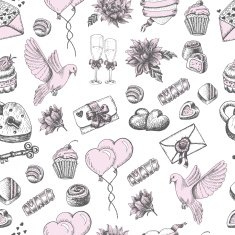 Vector seamless pattern with hand drawn wedding elements on white N2