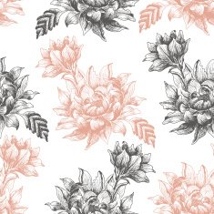 Seamless pattern with large flowers on a white background N2