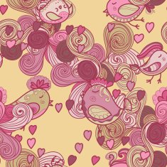 Valentine pattern with hearts birds waves