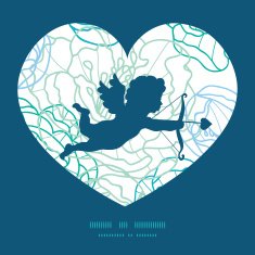 Vector blue line art flowers shooting cupid silhouette frame pattern