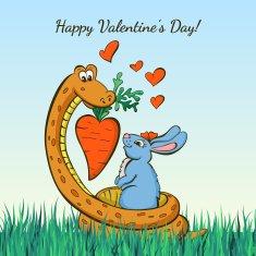 Cute cartoon boa rabbit and heart carrot Vector illustration