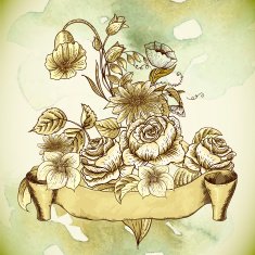 Vintage floral card with roses and wild flowers N9
