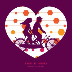 Vector abstract colorful stripes and shapes couple on tandem bicycle