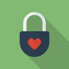 Padlock with heart Flat style icon