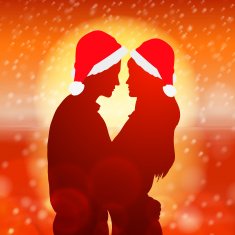 Couple over christmas background with snowflakes N2
