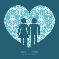 Vector light blue swirls damask couple in love silhouettes frame N2