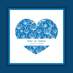 Vector blue white lineart plants heart symbol frame pattern invitation N4