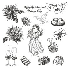 Vector set of hand drawn vintage valentine's and weddings N2