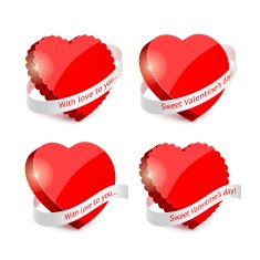 Set of red hearts and ribbons