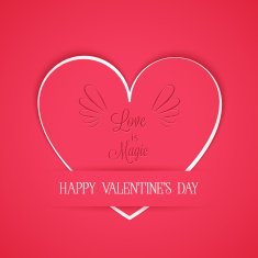 Valentines card with line heart and Love is Magic phrase