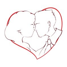 Happy couple kissing inside a red heart