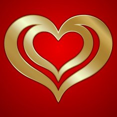 Vector abstract pair of golden hearts on red background