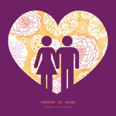 Vector warm day flowers couple in love silhouettes frame pattern