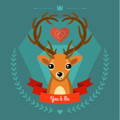 Greeting card with deer on blue
