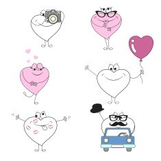 Vector sketch cartoon hearts set N2