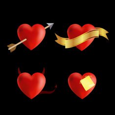 Group of red hearts on blcak background