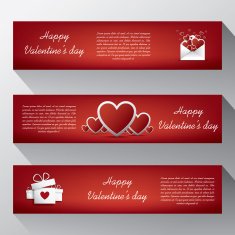 Valentine banners for your website with envelope hearts and presents