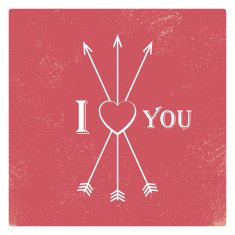 Vintage valentine card template with worn red background arrows heart
