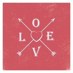 Vintage valentine card template with worn red background arrows heart N3