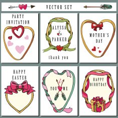 Vintage card set Doodle Hand drawing frame decor