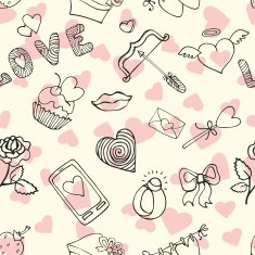Valentine day wedding love outline seamless pattern N2