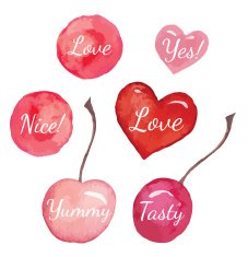 hearts and colored spots with lettering