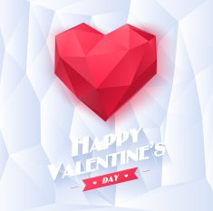 Red origami heart on white background with shadow Low-poly