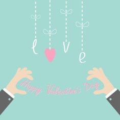 Businessman hands holding Happy Valentines day text Dash line hearts