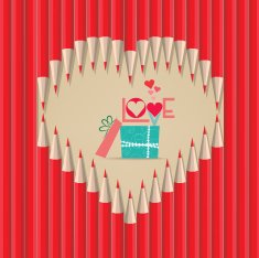 valentines day with gift in heart shape out of pencils