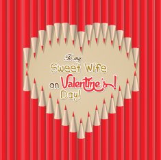 valentines day greeting in heart shape out of pencils