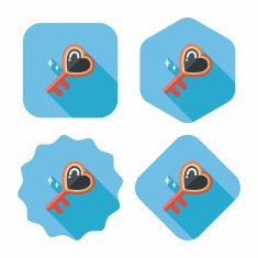 Valentine's Day lover key lock flat icon with long shadow N6