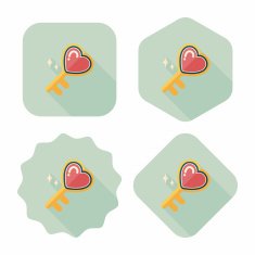 Valentine's Day lover key lock flat icon with long shadow N8
