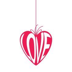 Heart shape hang tag with word love