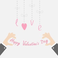Businessman hands holding Valentines day Hanging hearts Flat design
