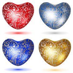 Set of shiny hearts with curls