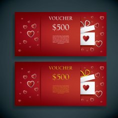 Valentine's day gift card voucher template with traditional background
