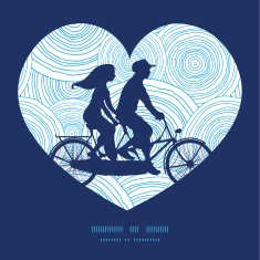 Vector doodle circle water texture couple on tandem bicycle heart
