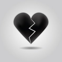 Black abstract broken heart icon on gray gradient background