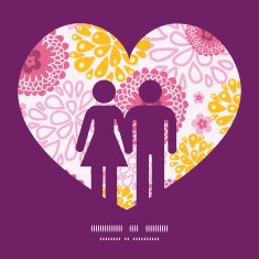 Vector pink field flowers couple in love silhouettes frame pattern N2