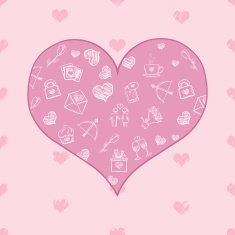 Vector Cartoon Pink Hear on Pattern Background N2