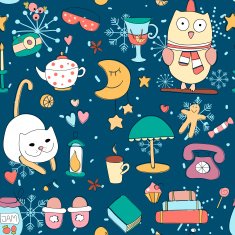 Hello winter and cozy evening illustration