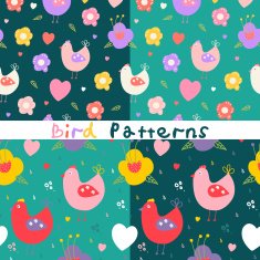 Set of beautiful floral seamless pattern with birds N2