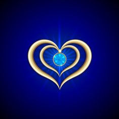 Vector abstract bright blue background with golden hearts and gemstone