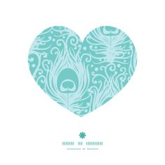 Vector soft peacock feathers heart silhouette pattern frame