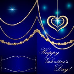Vector Saint Valentine blue invitation card with hearts and golden