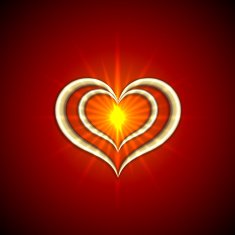 Vector abstract bright red background with golden hearts and flames